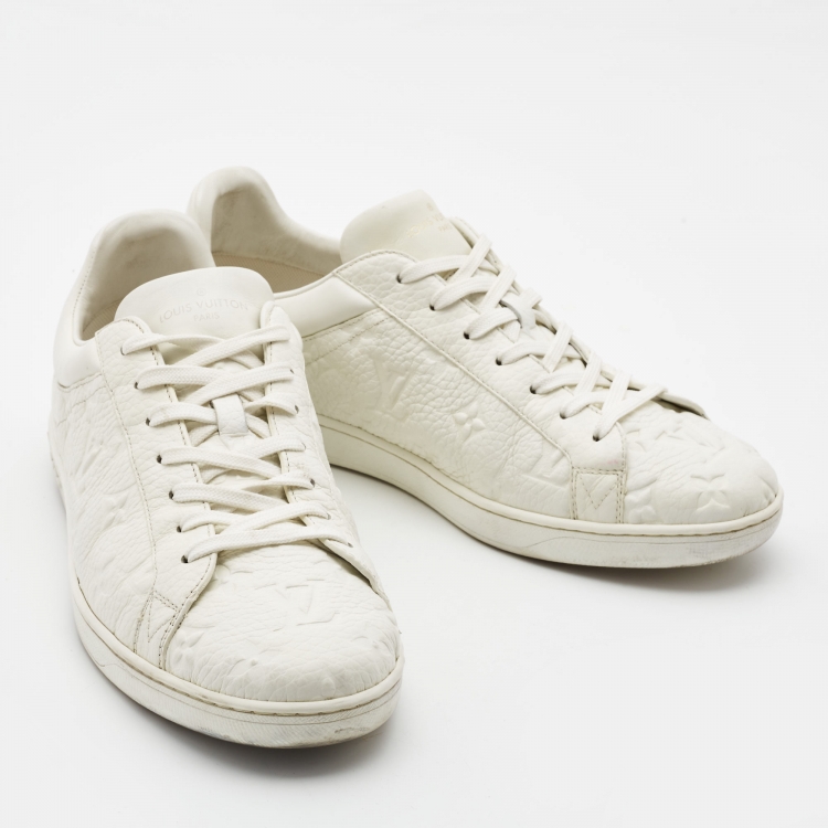 Pre Owned Louis Vuitton White Monogram Embossed Leather Luxembourg Sneakers Size 41.5
