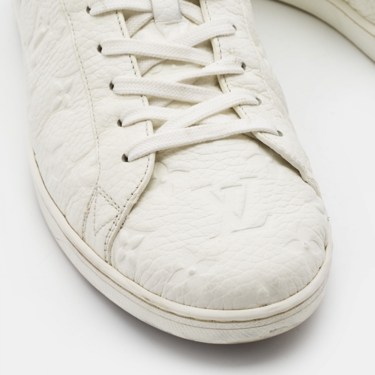 Pre Owned Louis Vuitton White Monogram Embossed Leather Luxembourg Sneakers Size 41.5