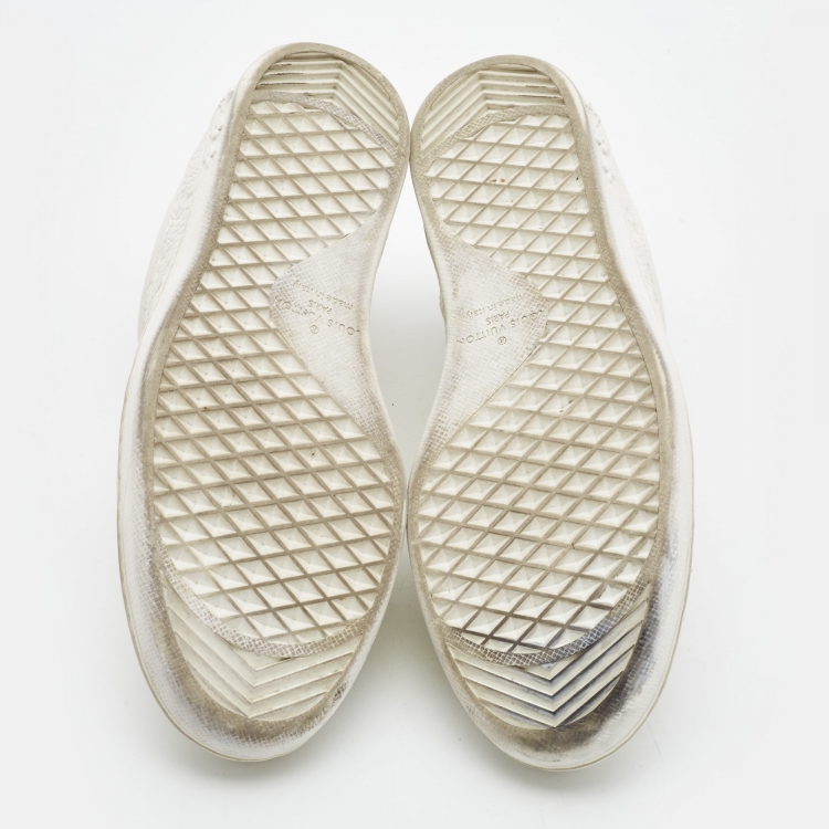 Pre Owned Louis Vuitton White Monogram Embossed Leather Luxembourg Sneakers Size 41.5