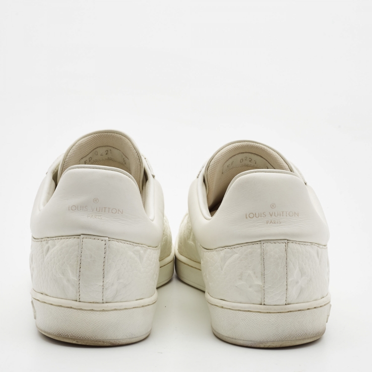 Pre Owned Louis Vuitton White Monogram Embossed Leather Luxembourg Sneakers Size 41.5
