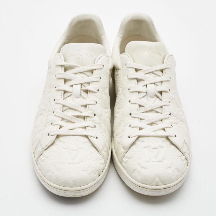 Pre Owned Louis Vuitton White Monogram Embossed Leather Luxembourg Sneakers Size 41.5
