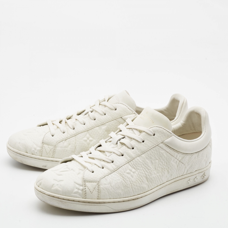 Pre Owned Louis Vuitton White Monogram Embossed Leather Luxembourg Sneakers Size 41.5
