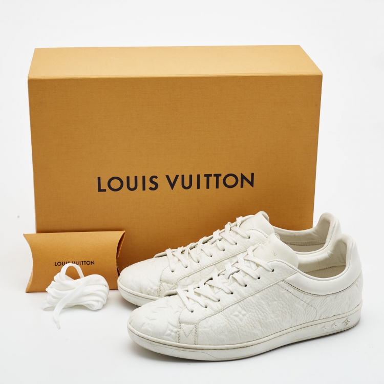 Pre Owned Louis Vuitton White Monogram Embossed Leather Luxembourg Sneakers Size 41.5