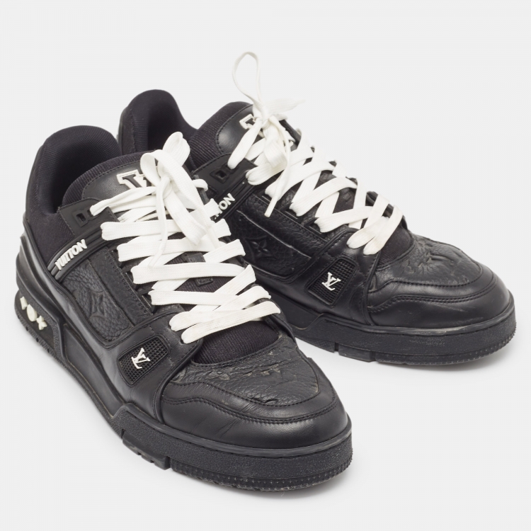 Pre Owned Louis Vuitton Black Leather Trainer Sneakers Size 41