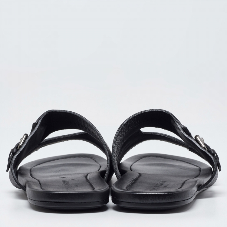 Pre Owned Louis Vuitton Black Leather Slides Size 44