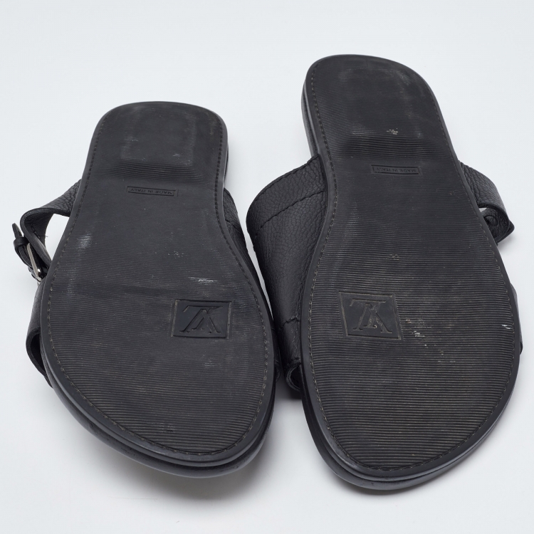 Pre Owned Louis Vuitton Black Leather Slides Size 44