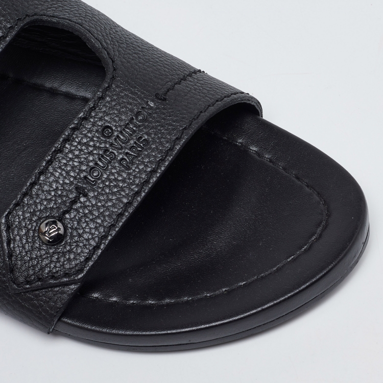 Pre Owned Louis Vuitton Black Leather Slides Size 44