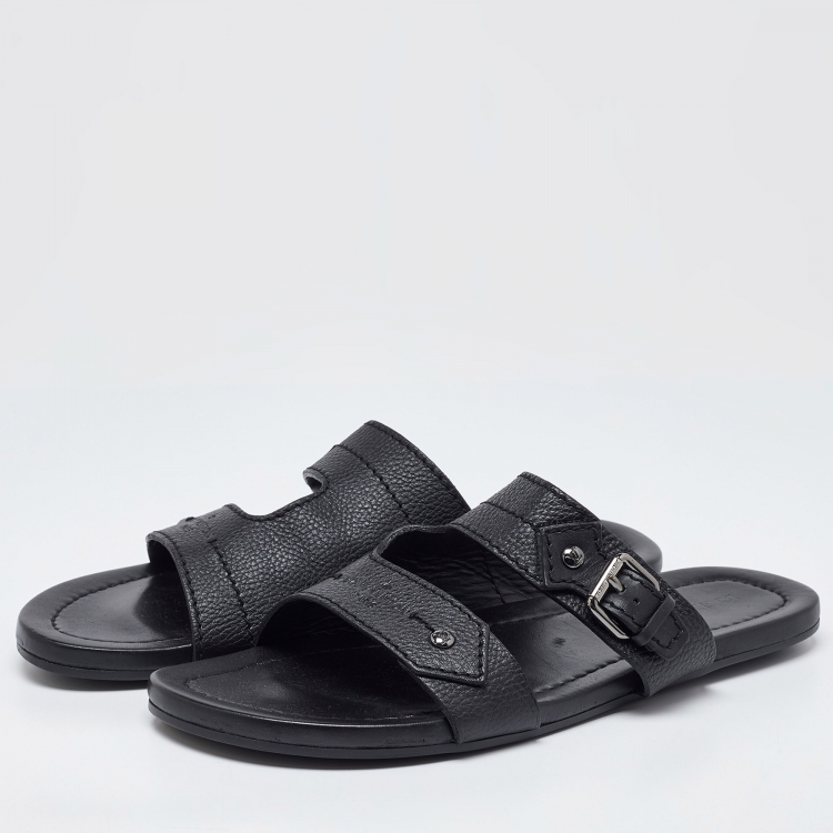 Pre Owned Louis Vuitton Black Leather Slides Size 44