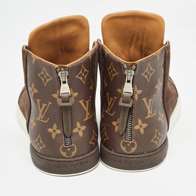 Pre Owned Louis Vuitton Brown Nubuck Leather and Monogram Canvas Line Up Sneakers Size 42