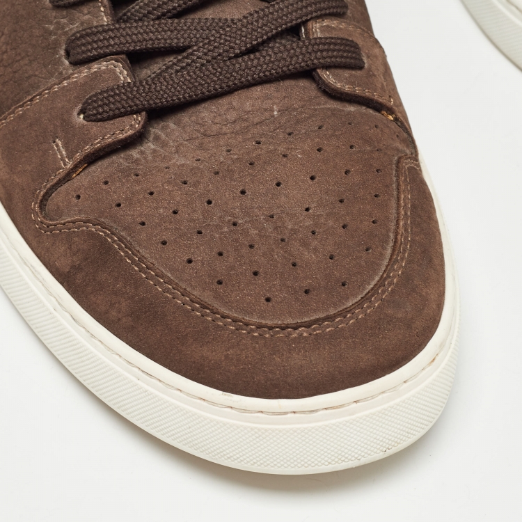 Pre Owned Louis Vuitton Brown Nubuck Leather and Monogram Canvas Line Up Sneakers Size 42