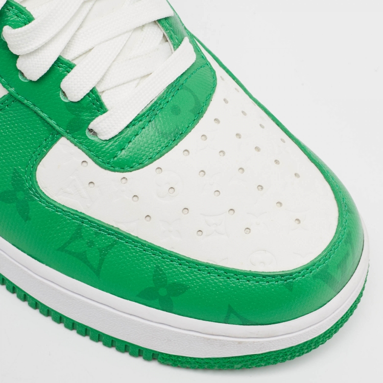 Pre Owned Louis Vuitton x Nike Green/White Monogram Canvas and Leather Air Force 1 Sneakers Size 43.5