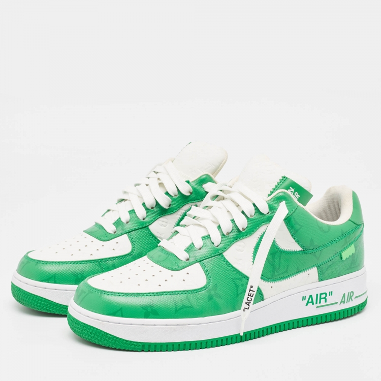 Pre Owned Louis Vuitton x Nike Green/White Monogram Canvas and Leather Air Force 1 Sneakers Size 43.5
