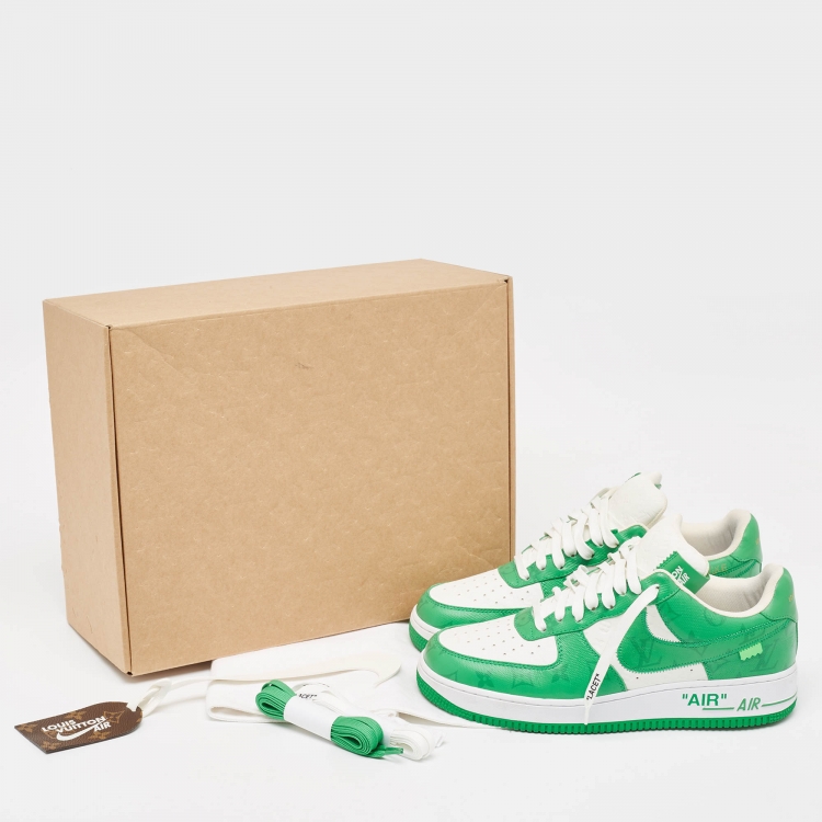 Pre Owned Louis Vuitton x Nike Green/White Monogram Canvas and Leather Air Force 1 Sneakers Size 43.5