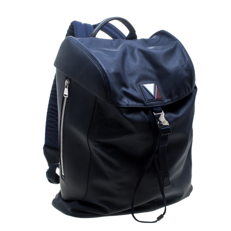 Pre Owned Louis Vuitton Blue/Black Nylon and Leather V Line Pulse Backpack 