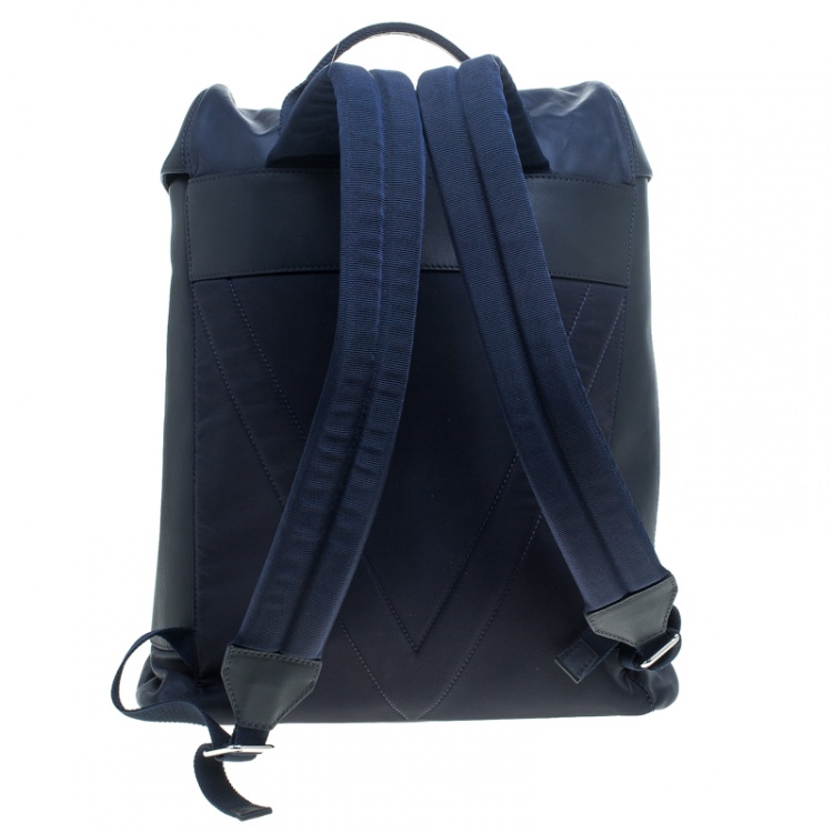 Pre Owned Louis Vuitton Blue/Black Nylon and Leather V Line Pulse Backpack 