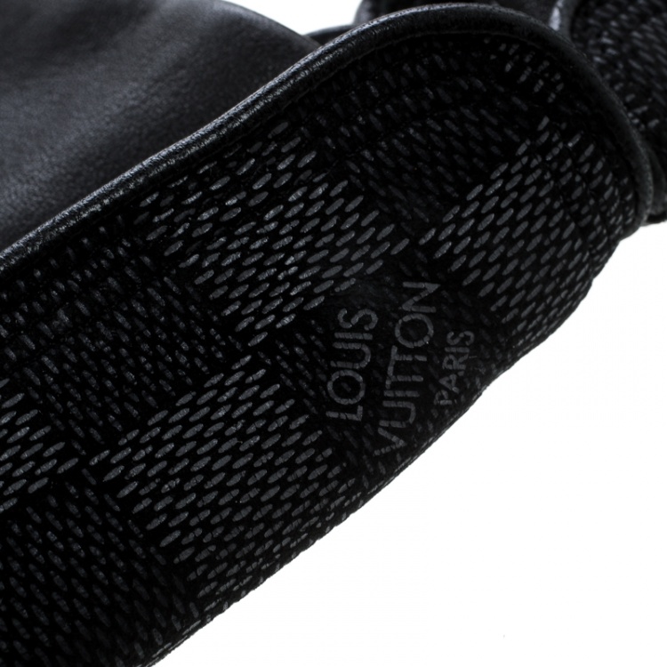 Pre Owned Louis Vuitton Black Leather Damier Graphite Print Gloves L