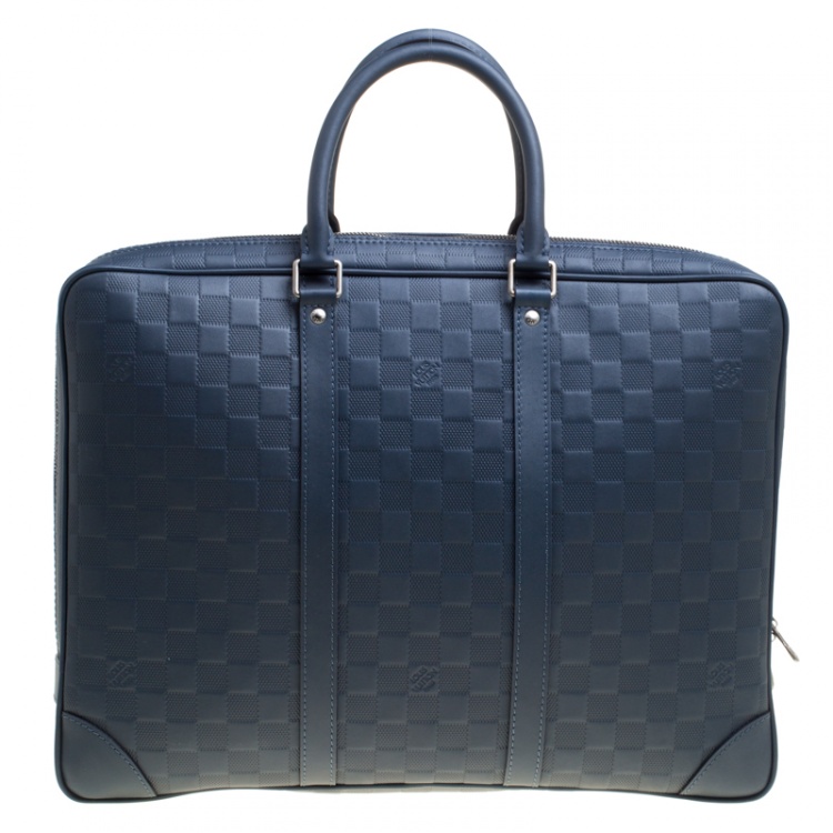 Pre Owned Louis Vuitton Blue Damier Infini Leather Porte Documents Voyage Briefcase