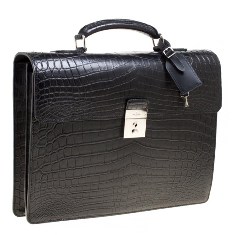 Pre Owned Louis Vuitton Black Crocodile Robusto Briefcase