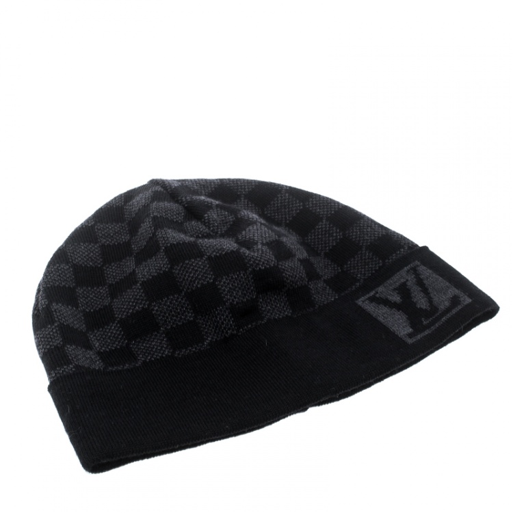 LOUIS VUITTON Beanie Knit Hat Black With BOX Wool 100%