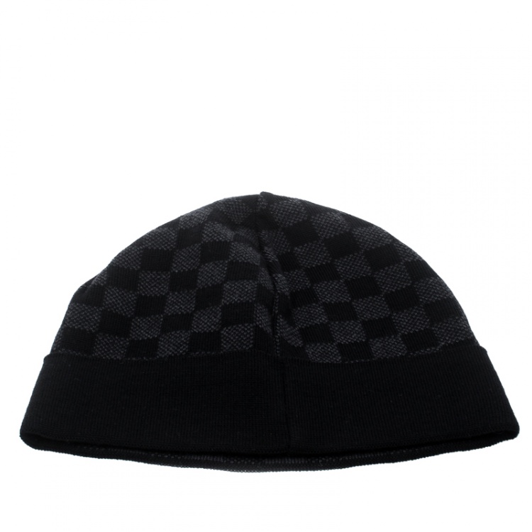 Pre Owned Louis Vuitton Graphite Damier Petite Wool Beanie