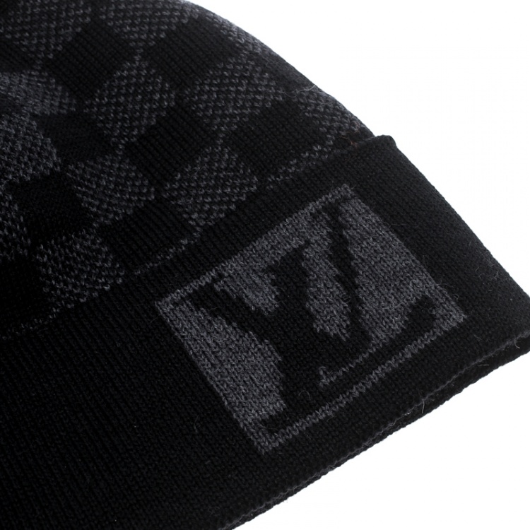 Pre Owned Louis Vuitton Graphite Damier Petite Wool Beanie