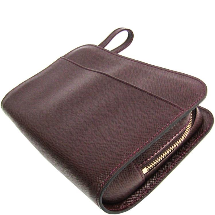 Pre Owned Louis Vuitton Burgundy Taiga Leather Pochette Baikal Clutch Bag