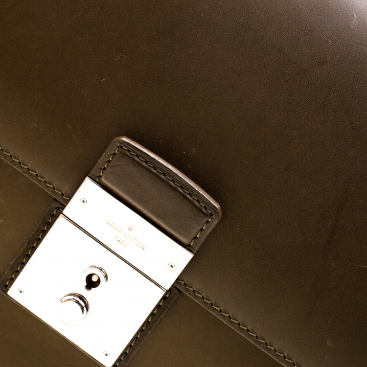 Pre Owned Louis Vuitton Olive Green Leather Robusto I Briefcase 