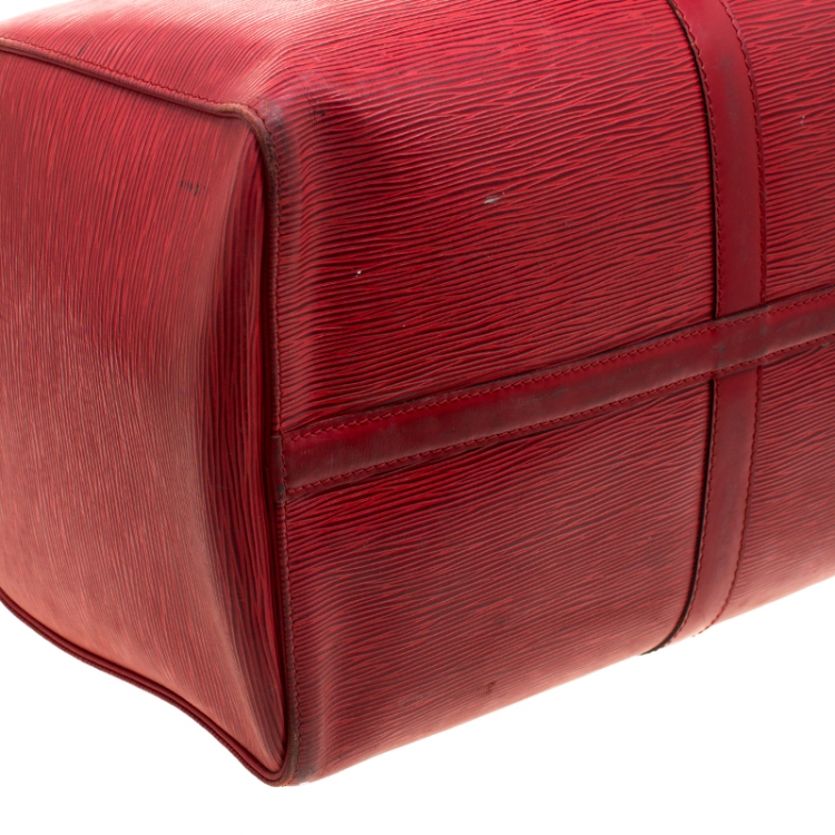 Pre Owned Louis Vuitton Red Epi Leather Keepall 50 Bag