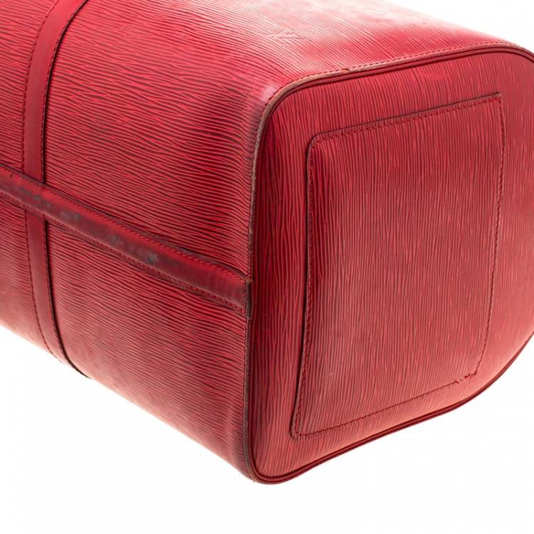 Pre Owned Louis Vuitton Red Epi Leather Keepall 50 Bag