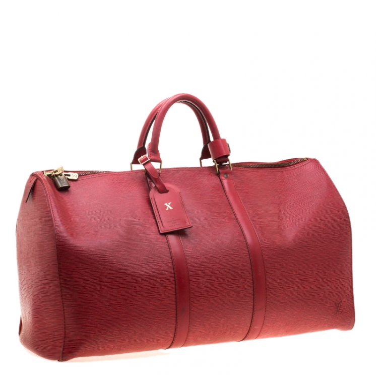 Pre Owned Louis Vuitton Red Epi Leather Keepall 50 Bag