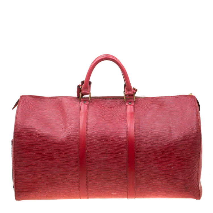 Pre Owned Louis Vuitton Red Epi Leather Keepall 50 Bag
