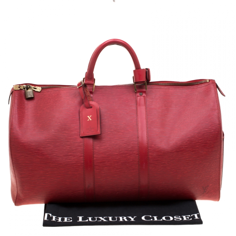 Pre Owned Louis Vuitton Red Epi Leather Keepall 50 Bag