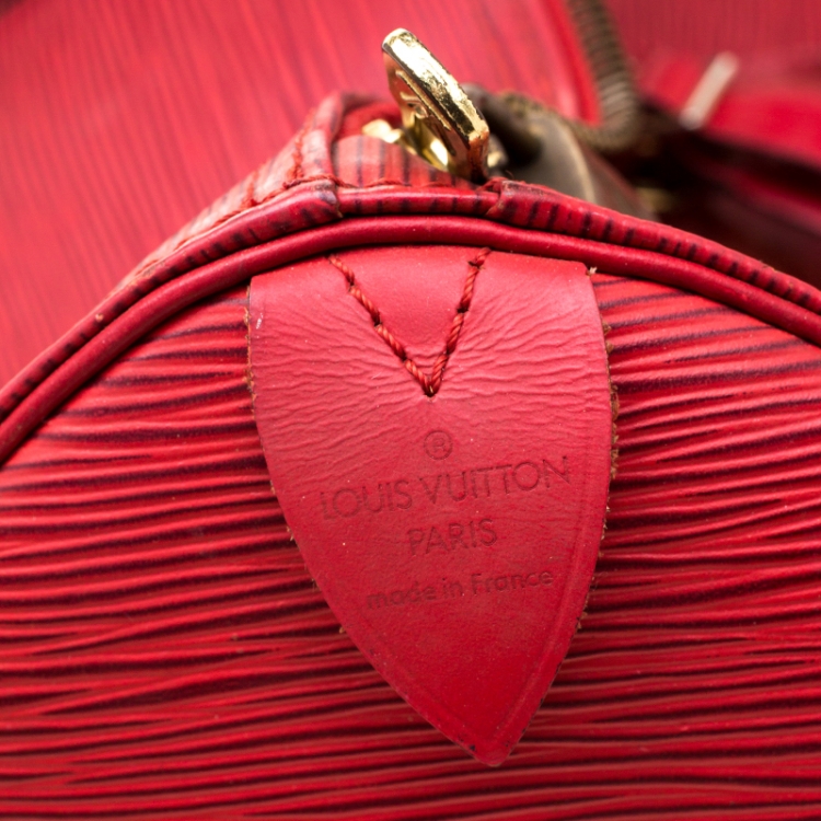 Pre Owned Louis Vuitton Red Epi Leather Keepall 50 Bag
