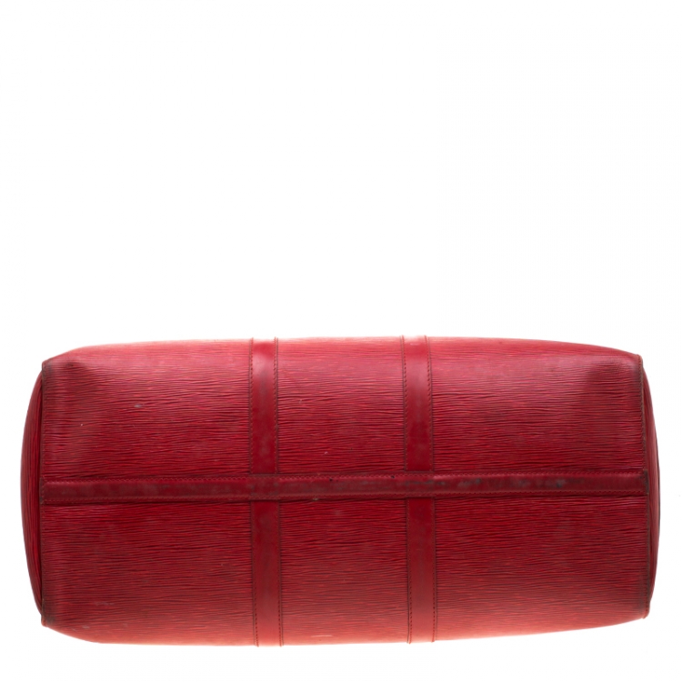 Pre Owned Louis Vuitton Red Epi Leather Keepall 50 Bag