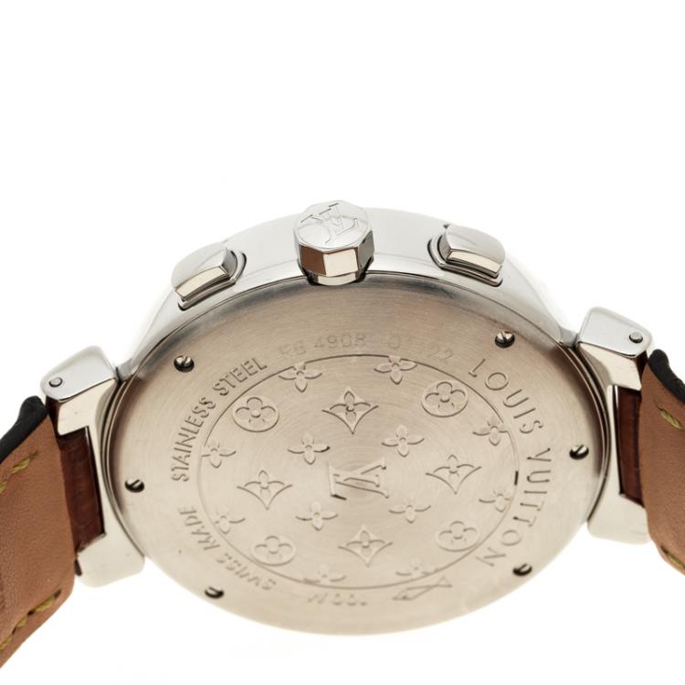 Pre Owned Louis Vuitton Brown Stainless Steel Tambour Q1122 Chronograph Men's Wristwatch 42 mm