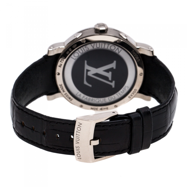 Pre Owned Louis Vuitton Black 18K White Gold Escale Worldtime Men's Watch 41MM