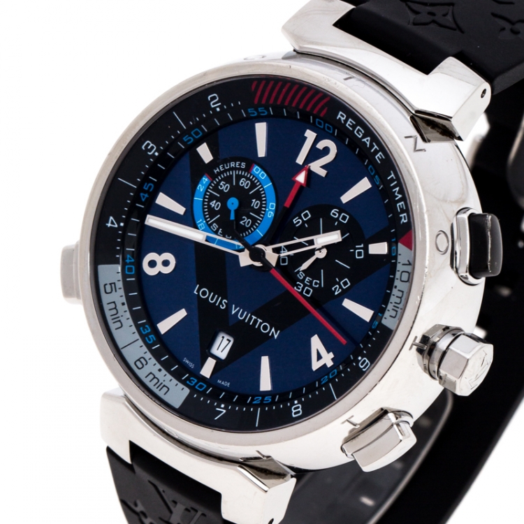 Louis Vuitton Blue Stainless Steel Tambour Regatta Q102D Men's Wristwatch  44MM Louis Vuitton