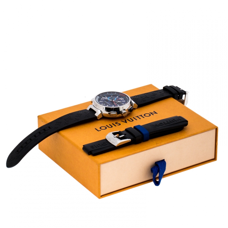 Louis Blue Stainless Steel Tambour Regatta Q102D Men's Wristwatch 44MM Louis Vuitton TLC