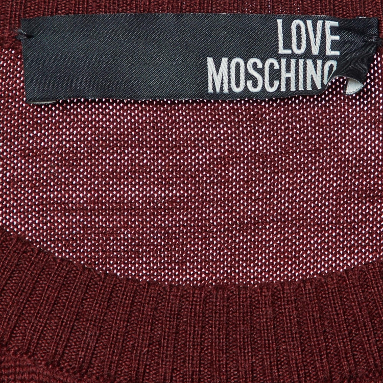 Pre Owned Love Moschino Maroon Statue of Liberty Print Wool Knit Sweater L