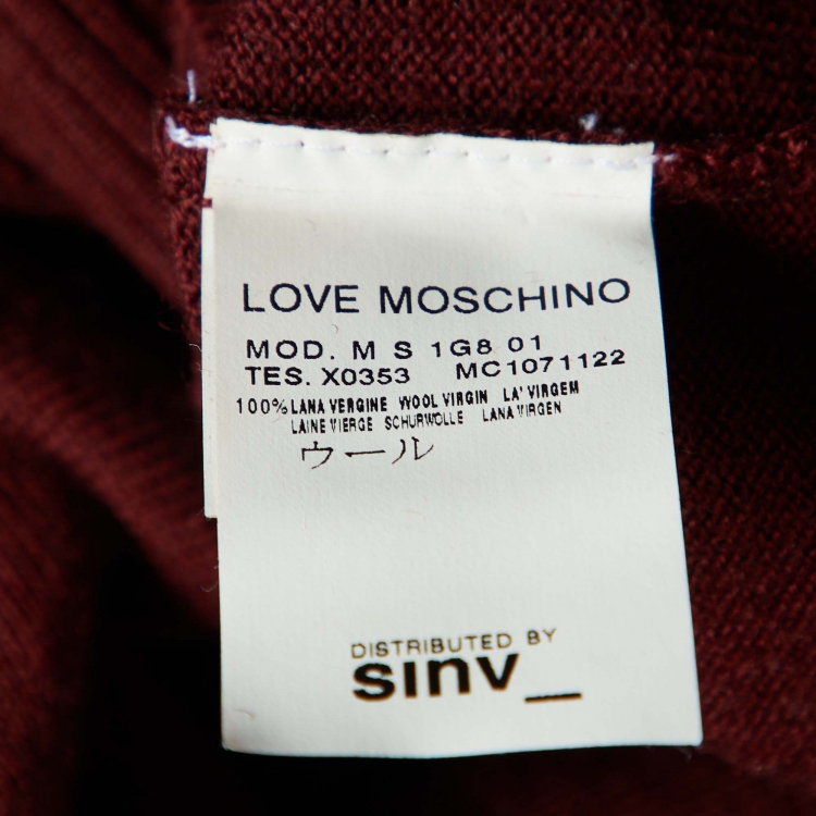 Pre Owned Love Moschino Maroon Statue of Liberty Print Wool Knit Sweater L