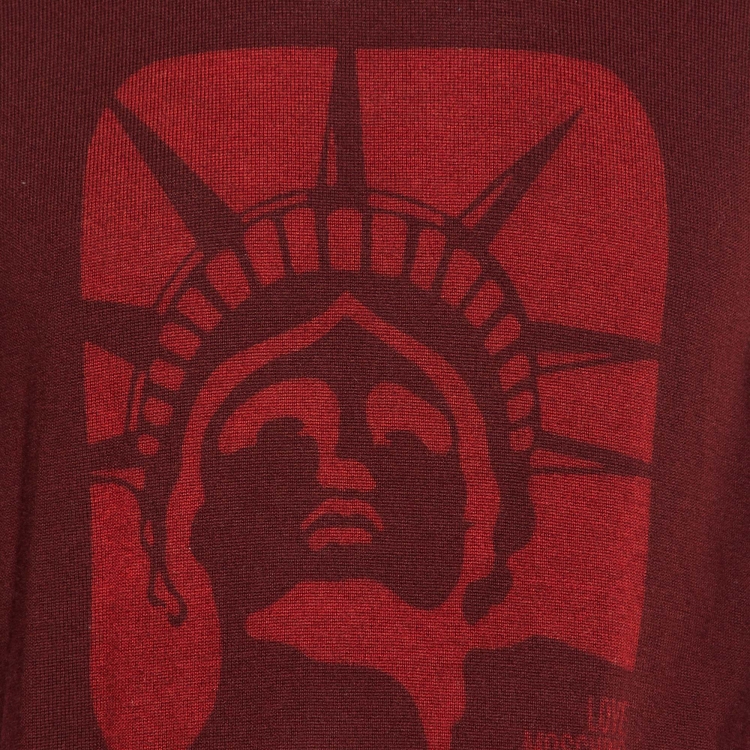 Pre Owned Love Moschino Maroon Statue of Liberty Print Wool Knit Sweater L