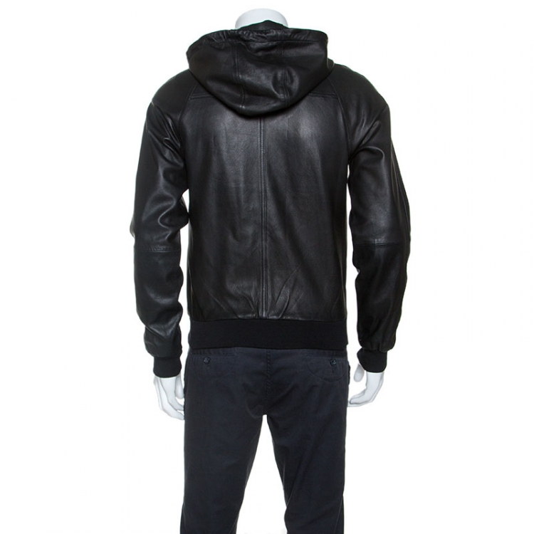 Pre Owned Marc by Marc Jacobs Black Leather Hooded Jacket S