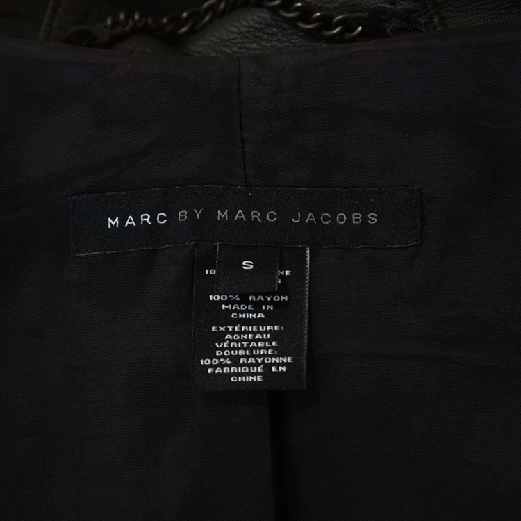 Pre Owned Marc by Marc Jacobs Black Leather Hooded Jacket S