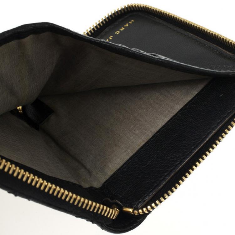 Pre Owned Marc Jacobs Quilted Zip Black Phyton-Effect Leather Wallet 