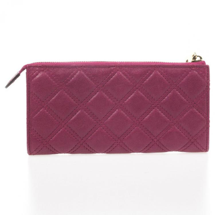 Pre Owned Marc Jacobs Fuchsia Quilted Leather Double Pocket Zip Wallet