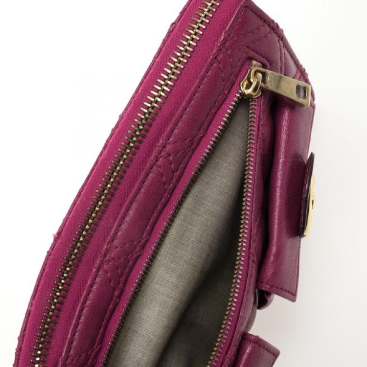 Pre Owned Marc Jacobs Fuchsia Quilted Leather Double Pocket Zip Wallet