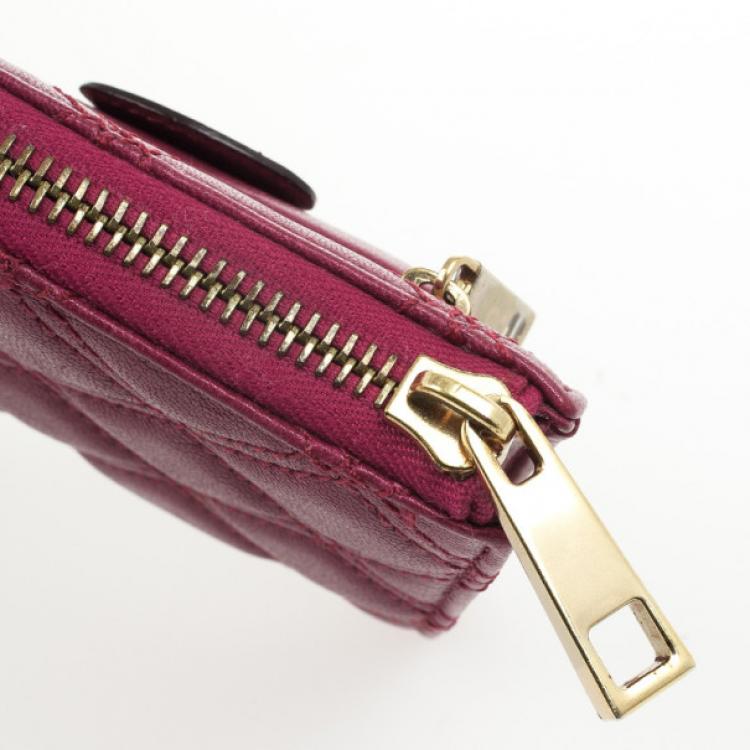 Pre Owned Marc Jacobs Fuchsia Quilted Leather Double Pocket Zip Wallet