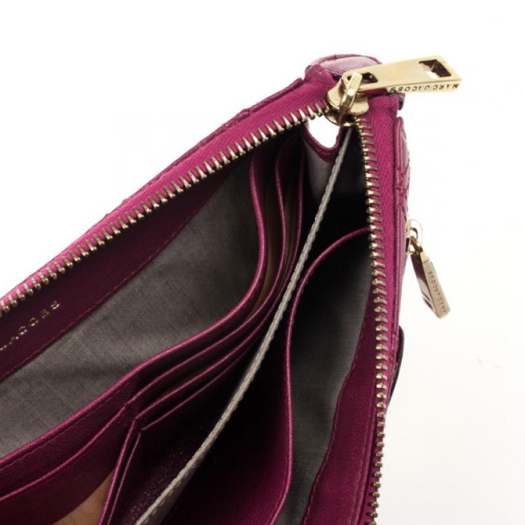 Pre Owned Marc Jacobs Fuchsia Quilted Leather Double Pocket Zip Wallet