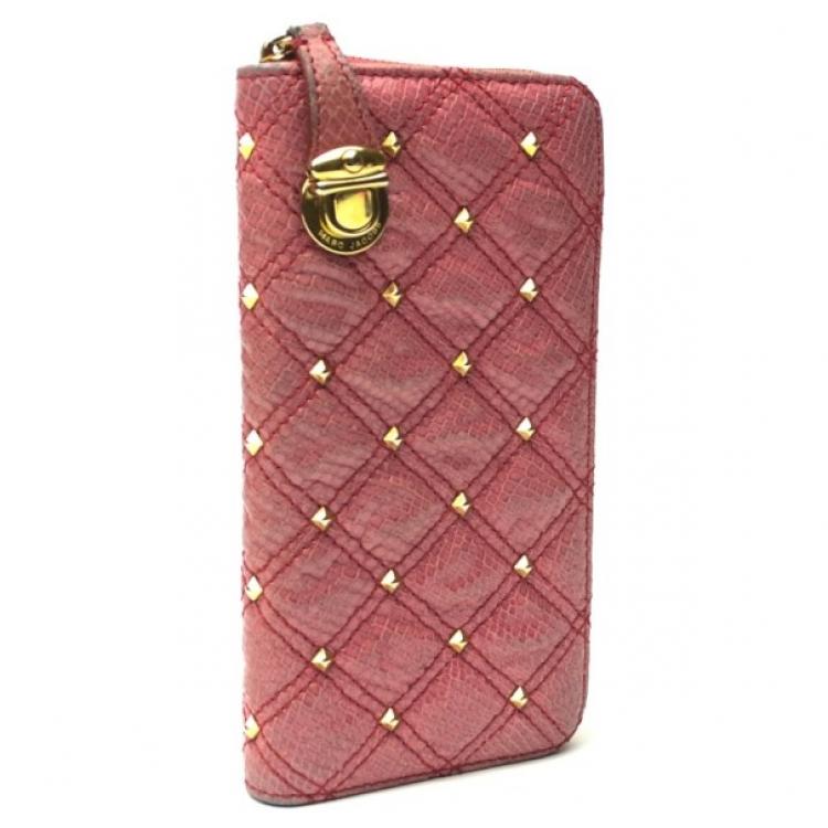 Pre Owned Marc Jacobs Zip Pink Phyton-Effect Leather Wallet