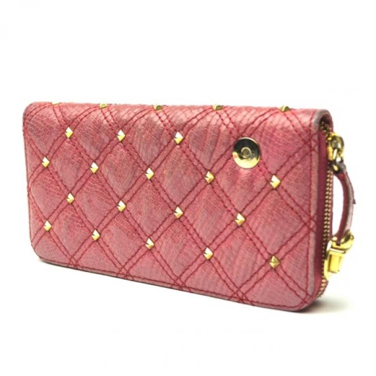 Pre Owned Marc Jacobs Zip Pink Phyton-Effect Leather Wallet